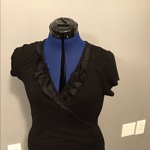 Ruffle cross front short sleeve shirt